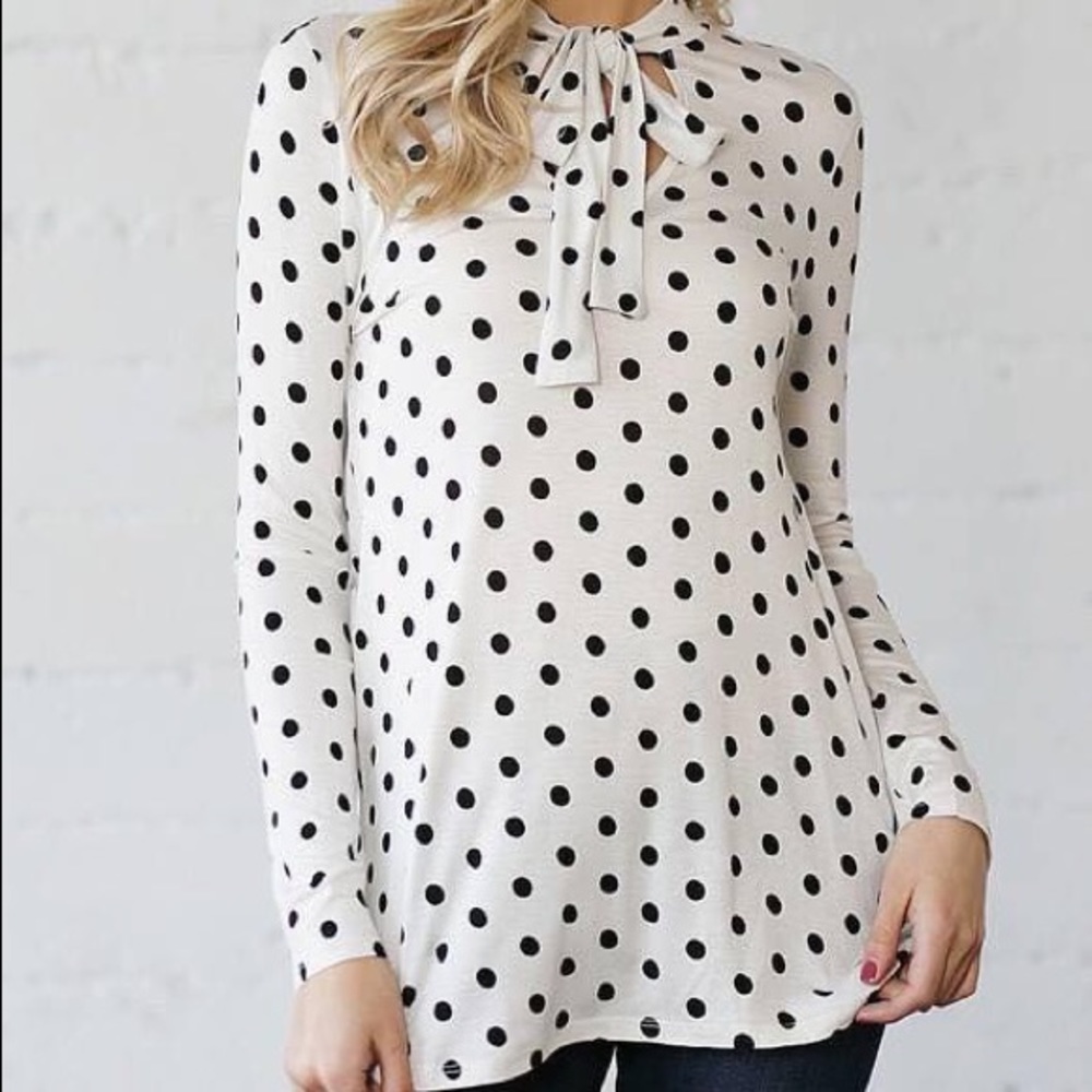 Wanna B Polkadot Bow Tie Long Sleeve Top